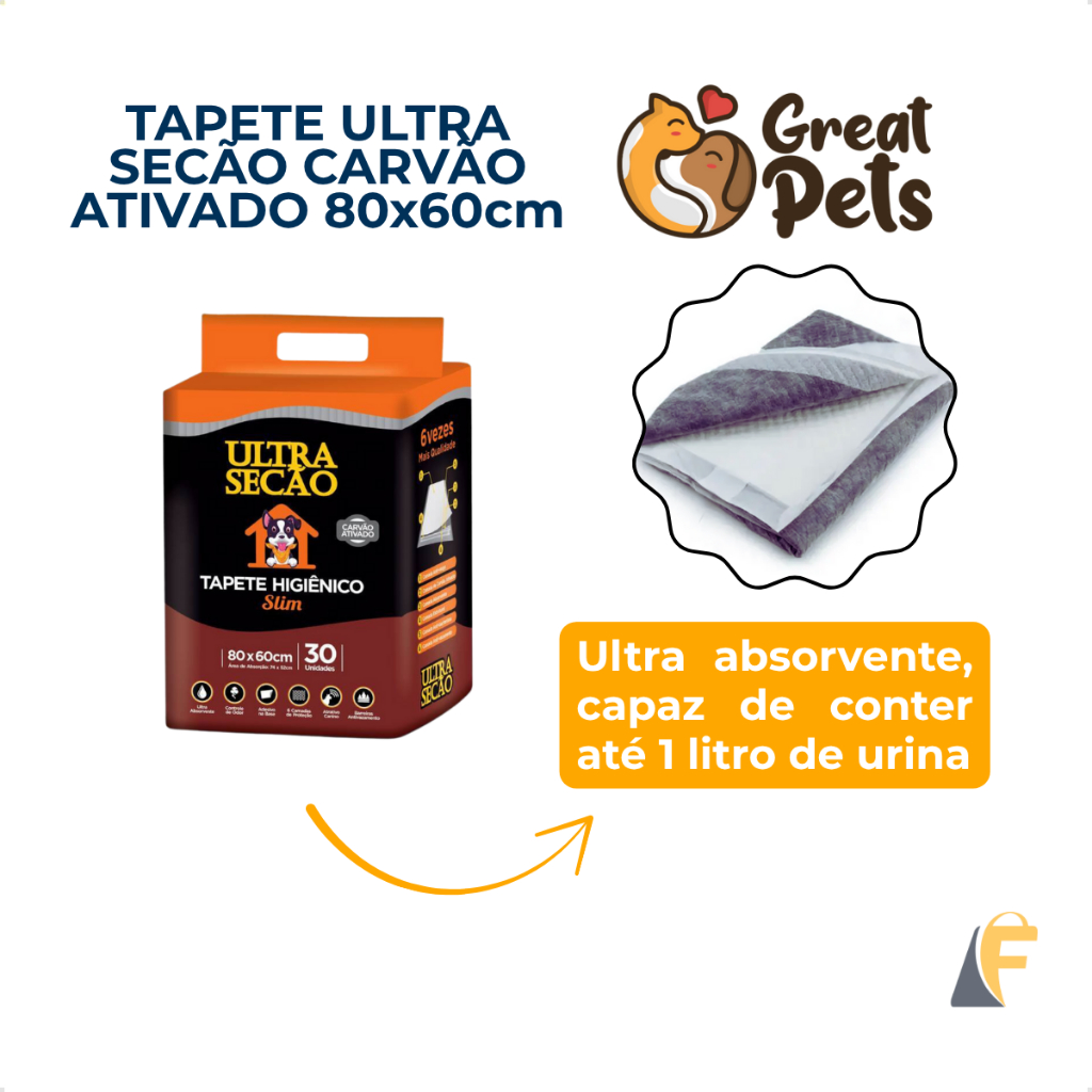 Tapete Higiênico Cachorro Cão Carvão Ativado 80x60 30un Fralda Grande Ultra Secão Slim Great Pets