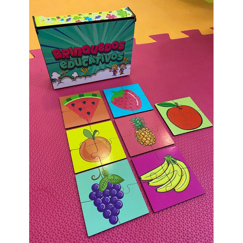 kit quebra cabeça 10cm 7 peças Frutas MDF + Caixinha Brinde em Oferta na Shopee