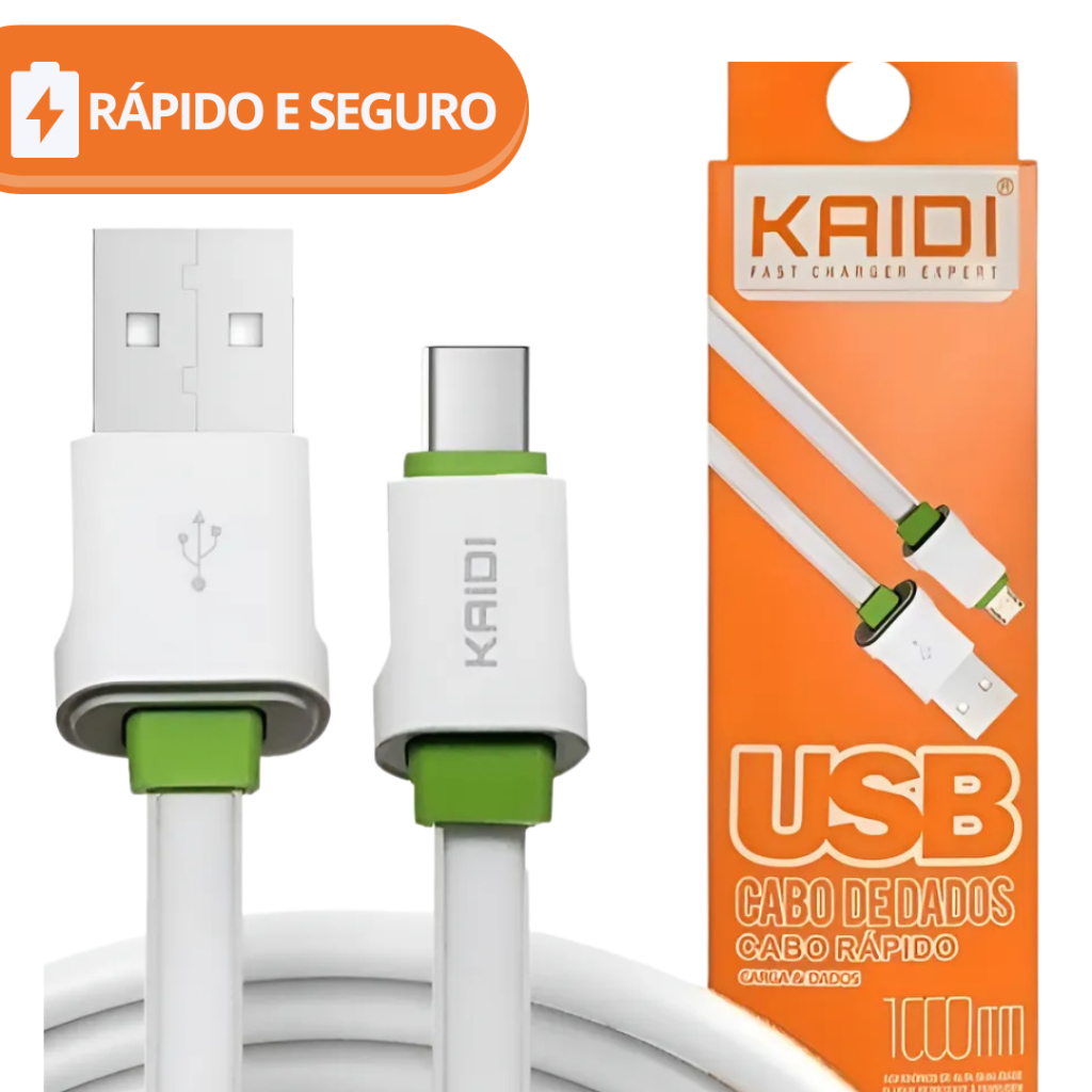 Cabo Kaidi Reforçado ⚡ Tipo-C e V8 | Carregamento Rápido e Durável – Compatível Samsung e Android em Oferta na Shopee