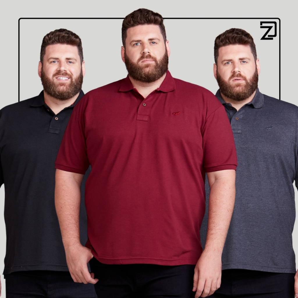 Kit 3 Camisa Gola Polo Masculina Plus Size
