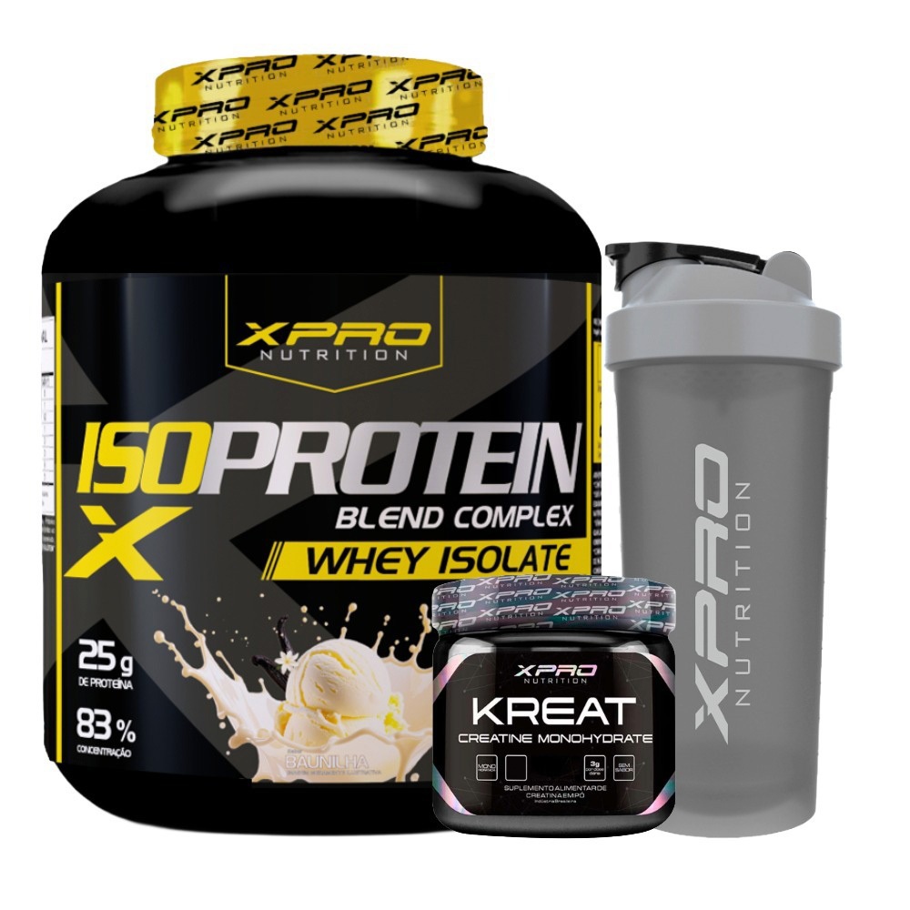 Kit Whey Protein Isolado 2Kg + Creatina 300g + Coqueteleira - XPro Nutrition em Oferta na Shopee