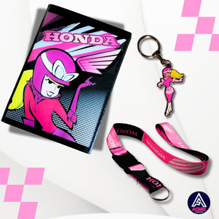 Kit Carteira Porta Documentos Moto Honda Penélope + Cordão Rosa com Engate Rápido + Chaveiro de Metal Penélope Rosa em Oferta na Shopee