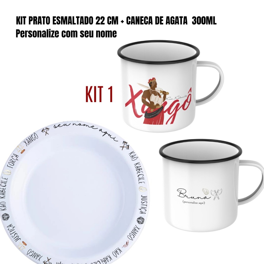 🪶 KIT CANECA DE ÁGATA + PRATO PERSONALIZADO DE XANGÔ | UMBANDA • CANDOMBLÉ • RELIGIÃO AFRO-BRASILEIRA