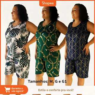 Conjunto Sem Manga para senhoras feminino malha fria blusa + short tamanhos: M, G e G1 em Oferta na Shopee