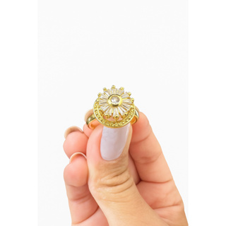 Anel Feminino Giratório Anti Stress de Cristal Prateado Para Alívio da Ansiedade e Ajustável em Oferta na Shopee