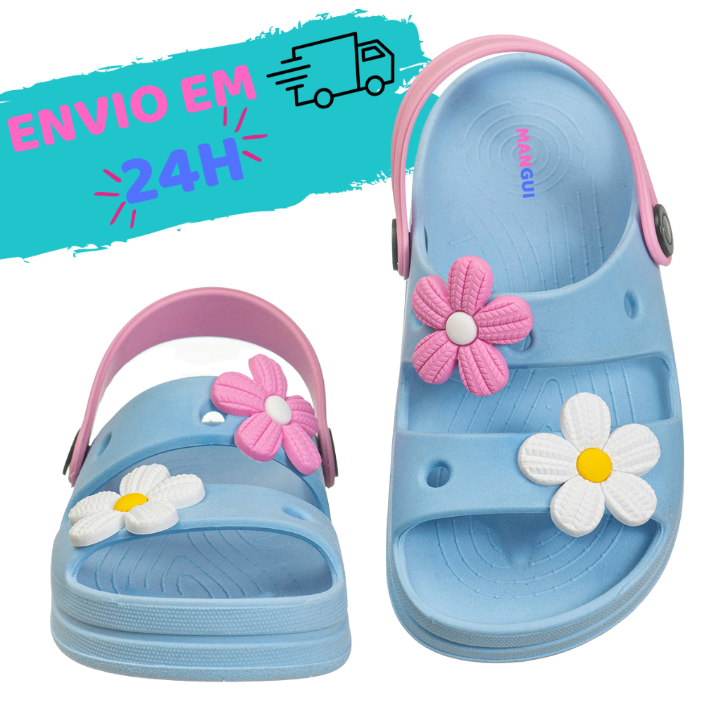 Sandália Papete Infantil Feminina Flor Leve Confortável Antiderrapante