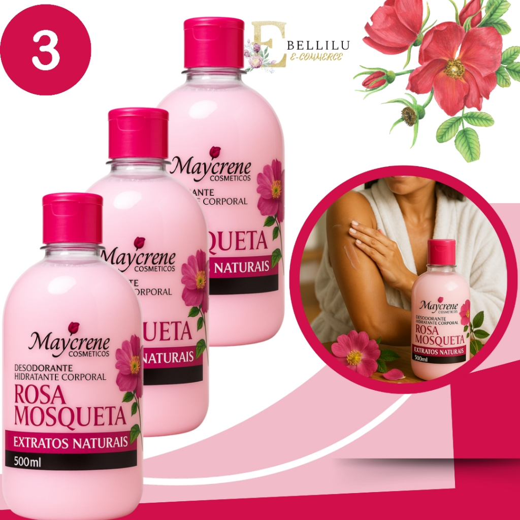 kit 3 Creme Hidratante Corporal Rosa Mosqueta 500g Maycrene em Oferta na Shopee