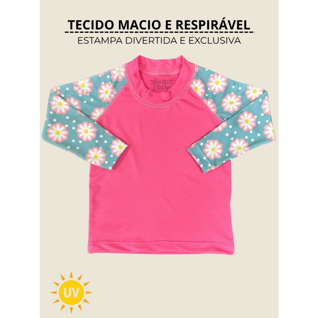 Conjunto UV 50+ Menina Bebe Camiseta Manga Longa e Calcinha Proteção Solar de 1 a 3 anos