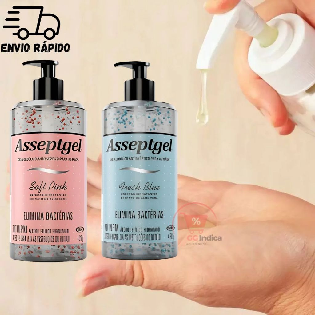 Álcool Gel Antisséptico para Mãos com Esferas Hidratante e Aloe Vera Asseptgel Baby 99,99%  420g