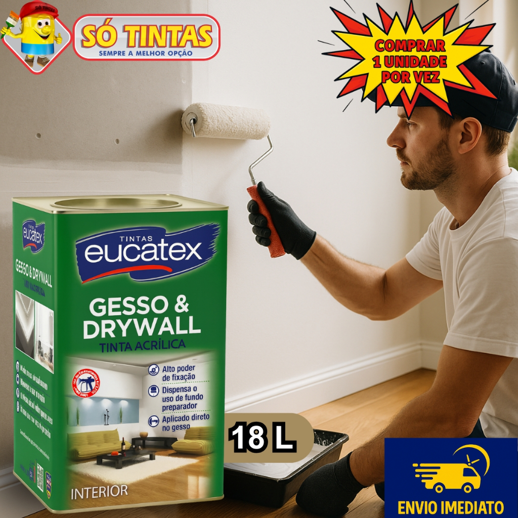 Tinta Acrílica Gesso e Drywall Eucatex 18L Branco Fosco, Sem Cheiro, Uso Interno, Profissional em Oferta na Shopee
