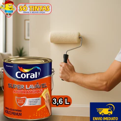 Tinta Acrílica Premium Coral Super Lavável 3,6L Eggshell Fosco Acetinado Várias Cores para Parede Interna