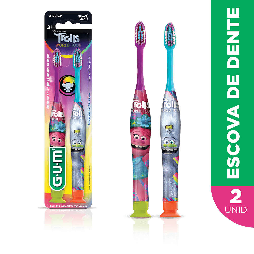 Escova Dental Infantil Trolls Manual | Blister com 2 escovas | Faixa etária: 3+