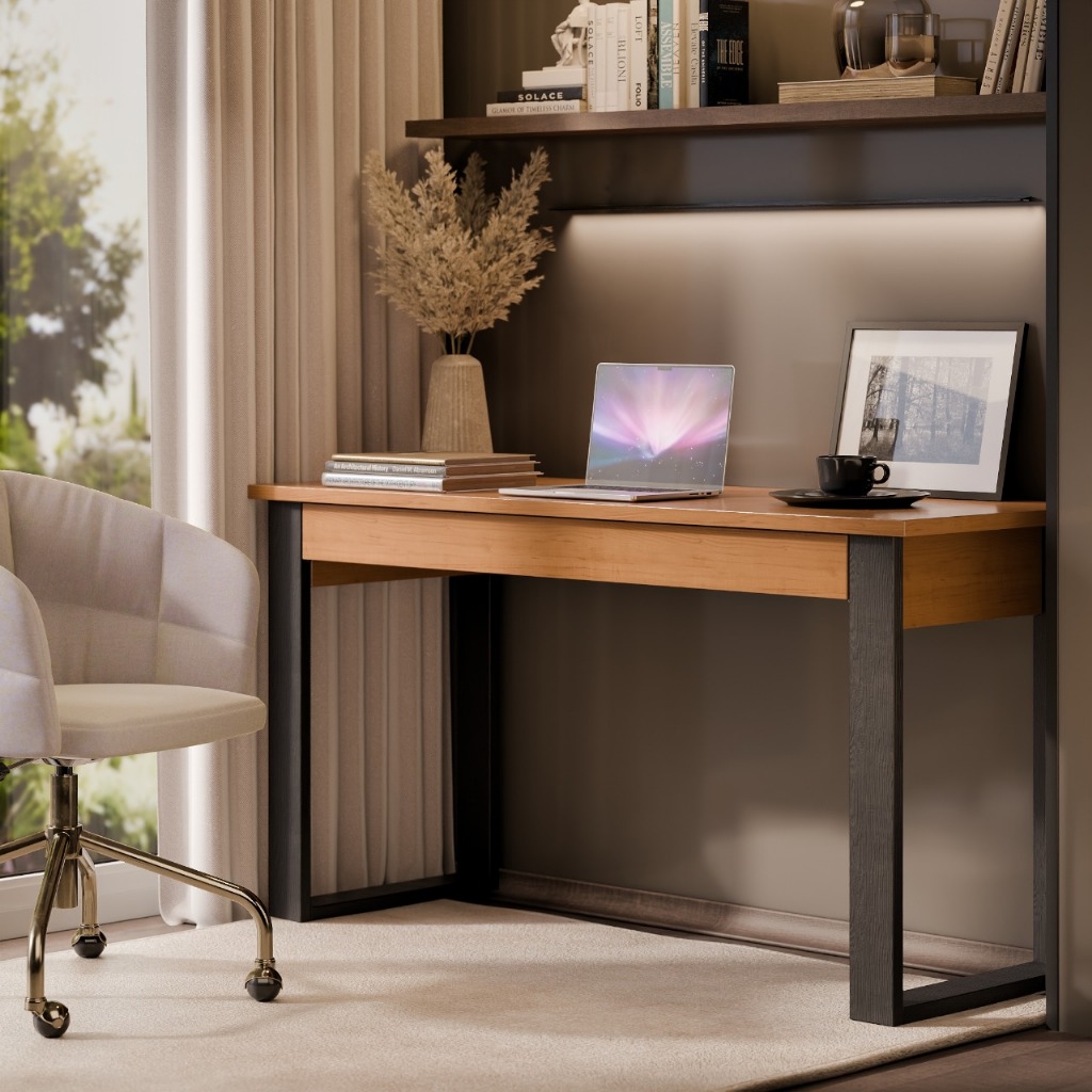 Mesa Escrivaninha Em Madeira Para Escritório Estilo Industrial Com Gaveta Cor Canela Casa Lustre