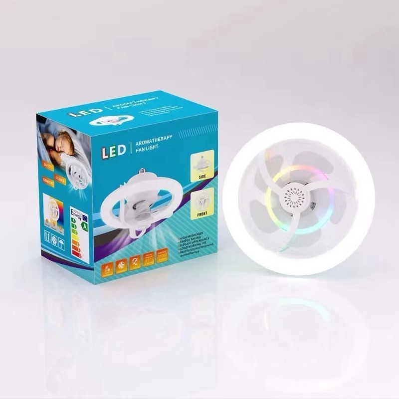 Lampada LED com Ventilador de teto 360º +Controle Remoto e Luz RGB e Aromaterapia para Pequenos Espaços Modelo NOVO e27#