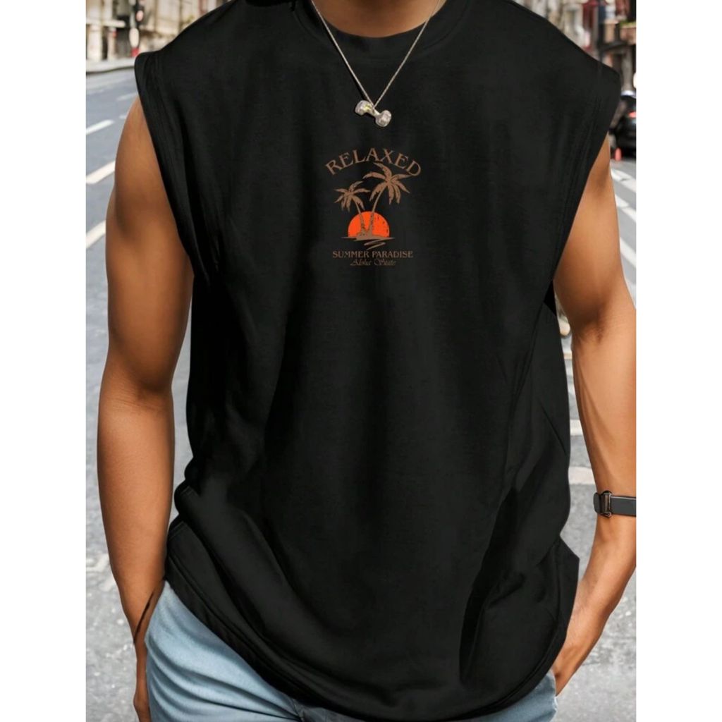 Regata Masculina Oversized Estilo Machão Verão Academia Estampado Relaxed Preto ou Branco em Oferta na Shopee