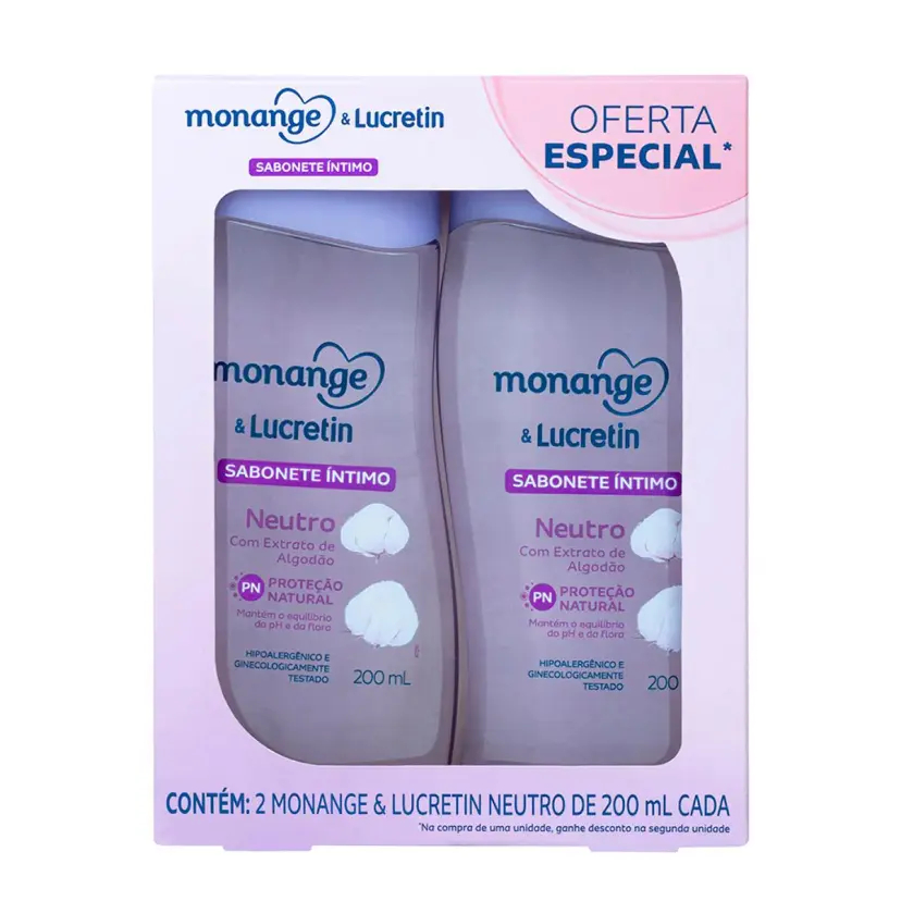 Sabonete Íntimo kit Monange & Lucretin Neutro 200 ml - 2 unidades em Oferta na Shopee