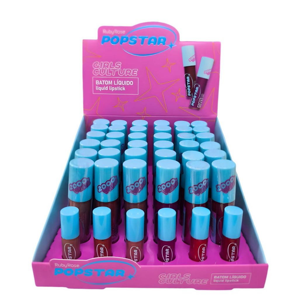 Batom Liquido Lipstick Popstar Ruby Rose HBL6204 Box C/36 Peças
