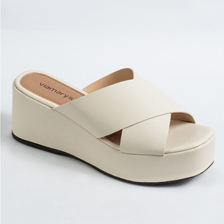 TAMANCO LARA anabela feminina sandalia flatform plataforma meia pata dia a dia off white