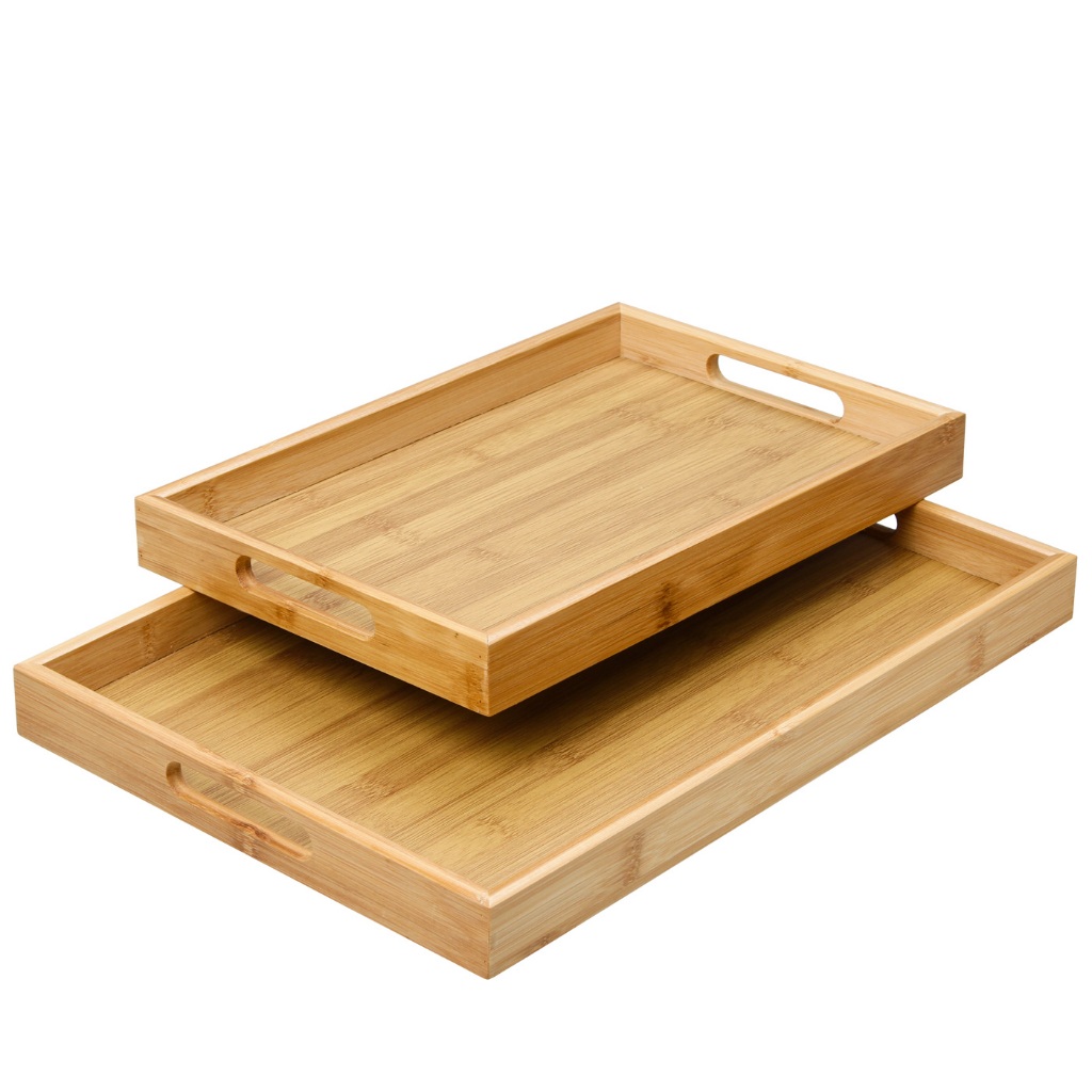Bandeja Bambu Retangular 39cm Petisqueira Com Alça Reta Reforçada Cantinho Servir Café Manhã