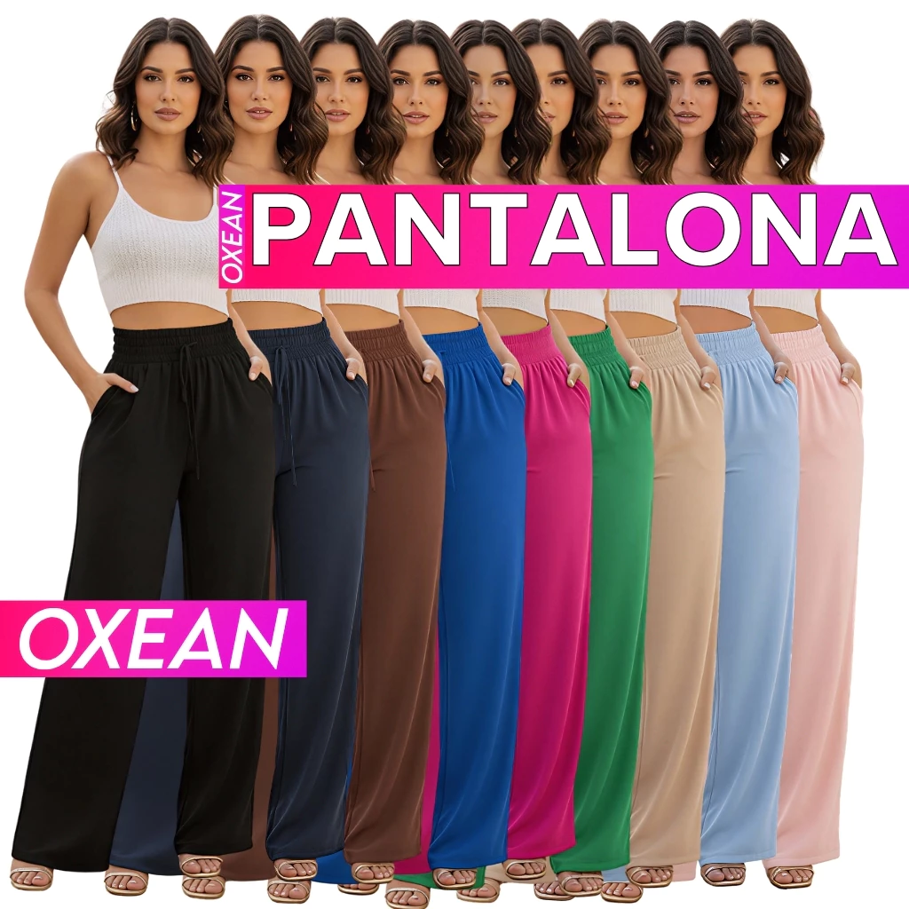 Calça Pantalona Feminina Elástico Na Cintura Com Bolso Cintura Alta Tecido Duna — imagem 1