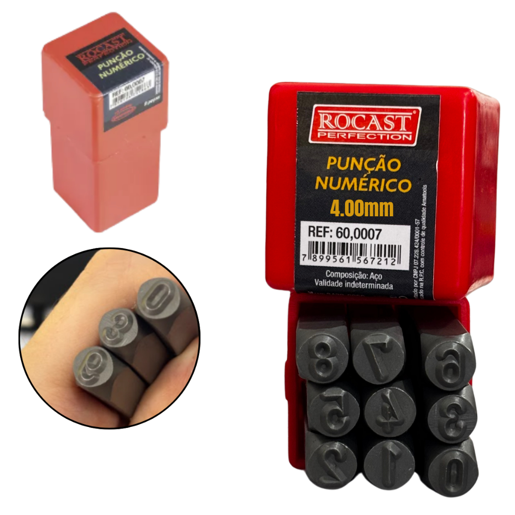 Jogo Punção Numérico 4mm 9 Peças para Marcar Metal Aço Madeira Couro