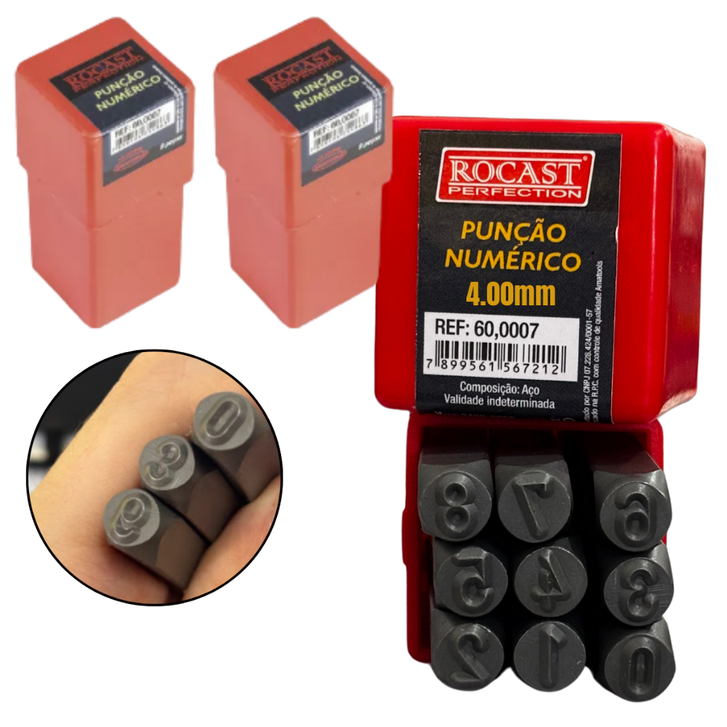 Kit 2 Jogo Punção Numérico 4mm 9 Peças para Marcar Metal Aço Madeira Couro