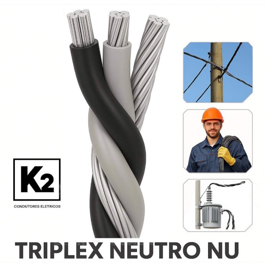 Cabo Elétrico Triplex 16mm Neutro Nu Preto Cinza 155m Rede Poste Rural Motor Elétrico Irrigação