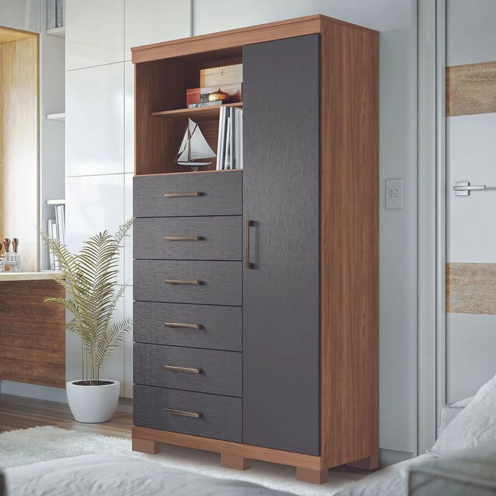 Cômoda Multiuso 1 Porta 6 Gavetas com Pés Marabá Santos Andirá em Oferta na Shopee