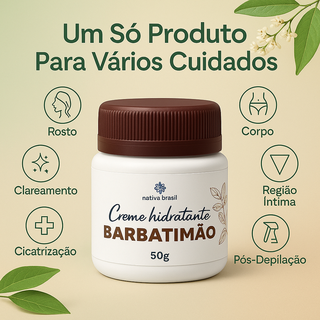 Creme de Barbatimão 50g Cicatriza, Acalma e Clareia Naturalmente, Verrugas Dermatite Feridas Manchas