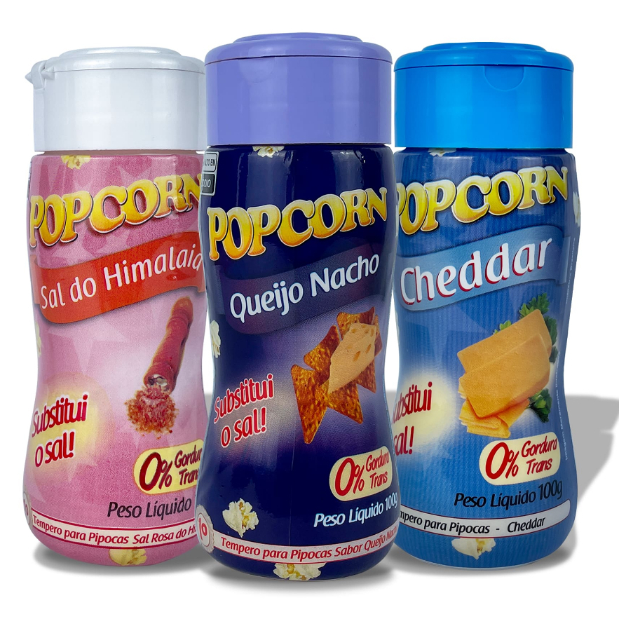 Combo Popcorn - 03 Sabores - Cheddar, Queijo Nacho e Sal do Himalaia