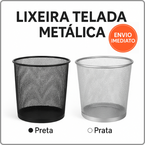 Lixeira Metal Aramado Cesto de lixo Redonda Para Escritorio Casa Quarto 9L em Oferta na Shopee