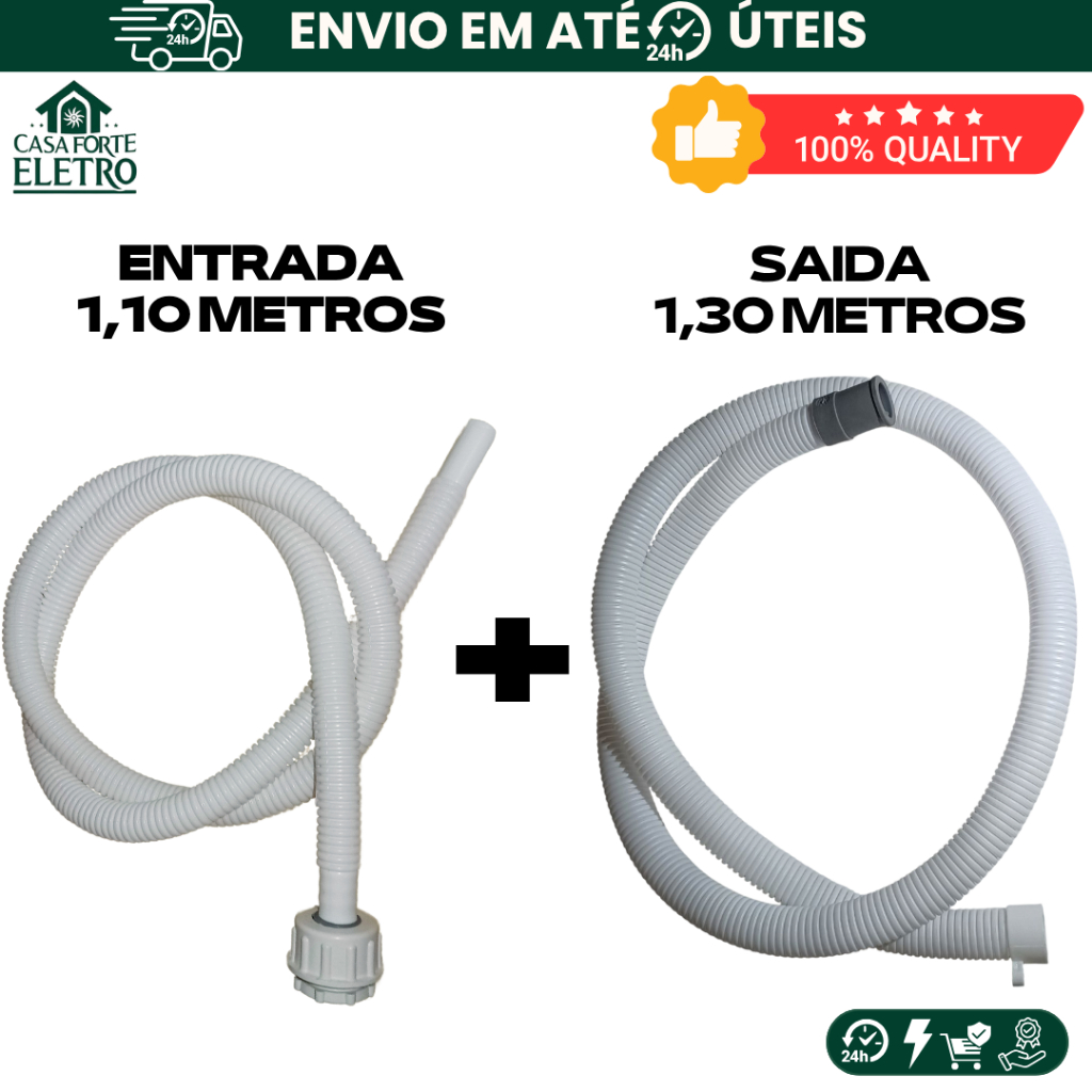 Mangueiras Tanquinho Universal Entrada 1,10m Saída 1,30m Compatível Arno Mueller Brastemp