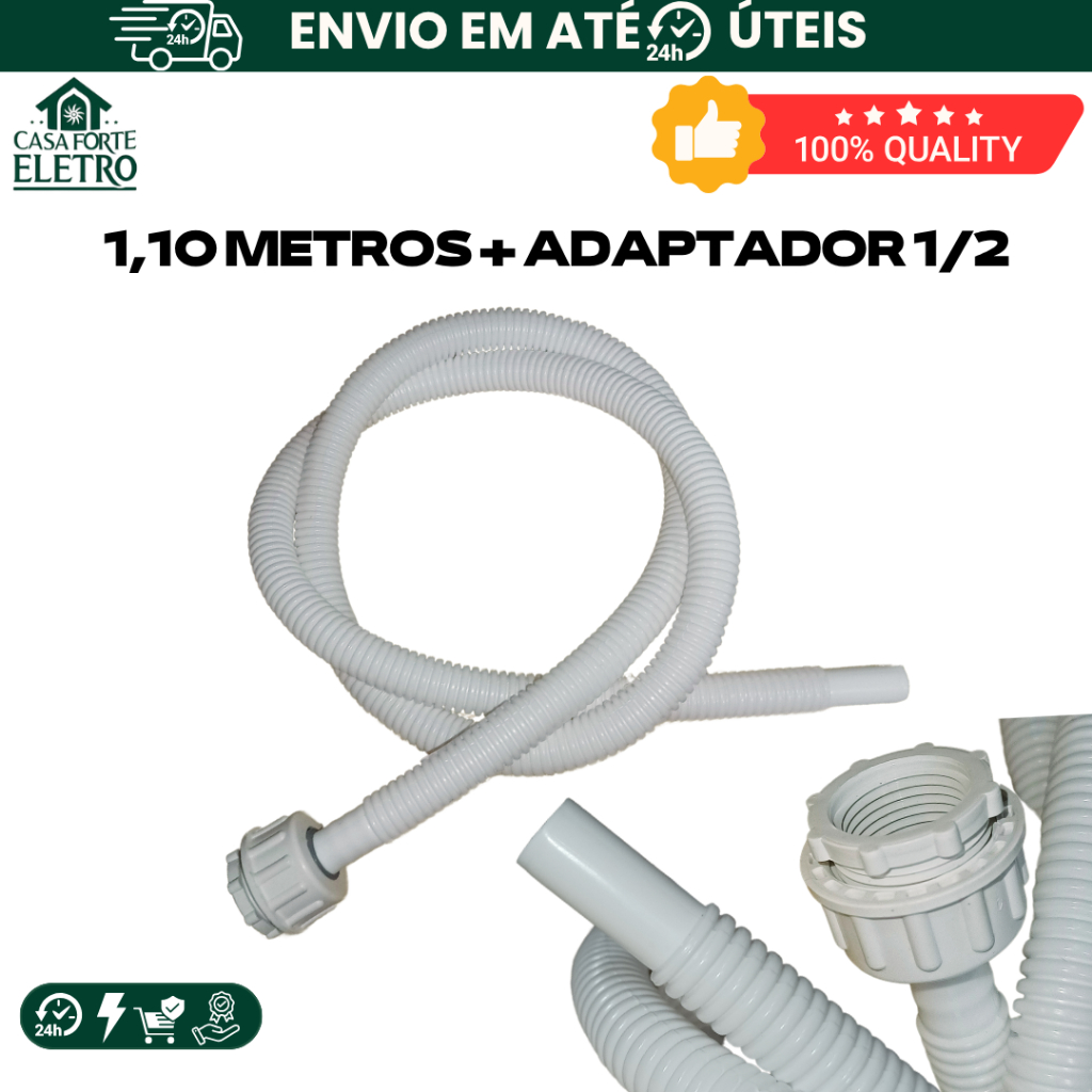 Mangueira Entrada de Água 1,10m Universal p/ Tanquinho Arno Colormaq Brastemp e outras