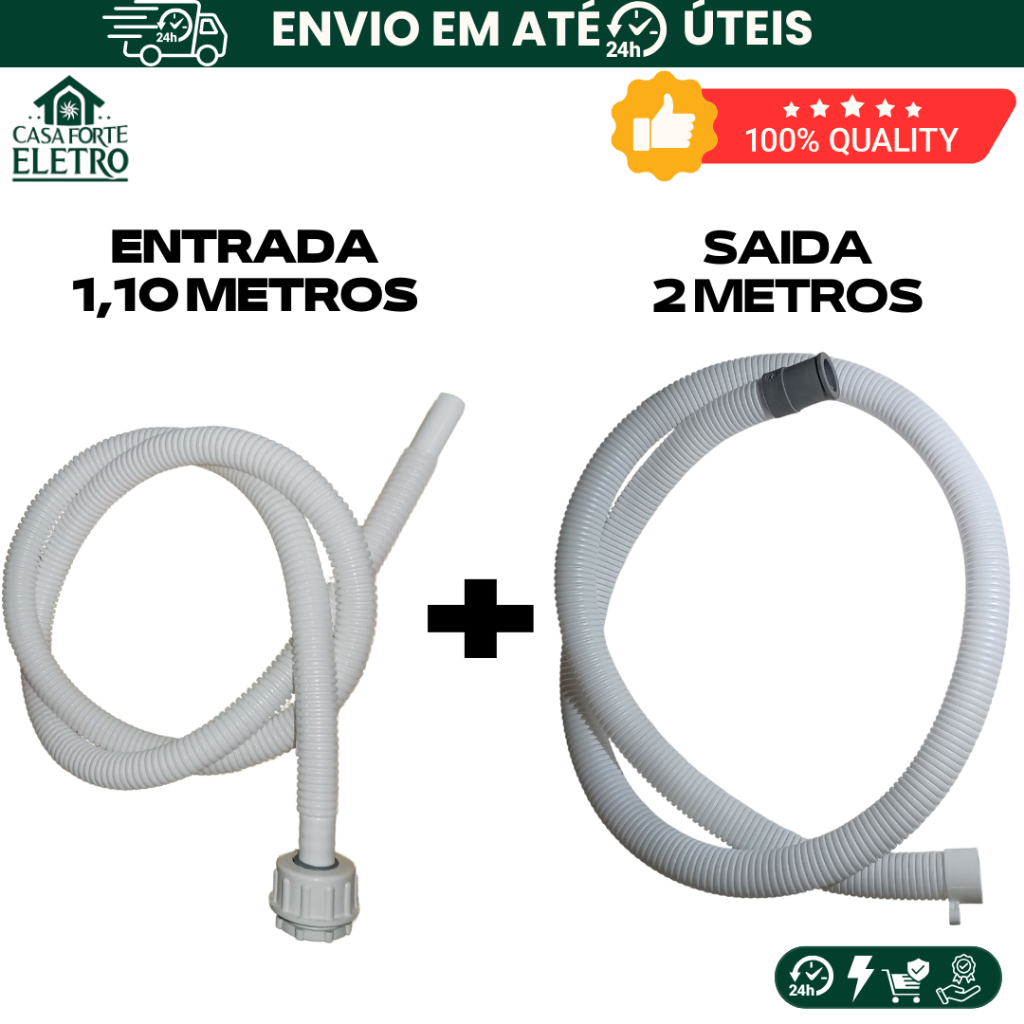 Kit Mangueiras Tanquinho Universal 1,10m Entrada 2m Saída Arno Mueller Brastemp Colormaq