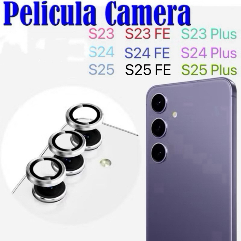 Película Protetora de Lentes de câmera Lisa de metal para samsung S23 S23 FE S23 Plus S24 S24 FE S24 Plus S25 S25 Plus em Oferta na Shopee