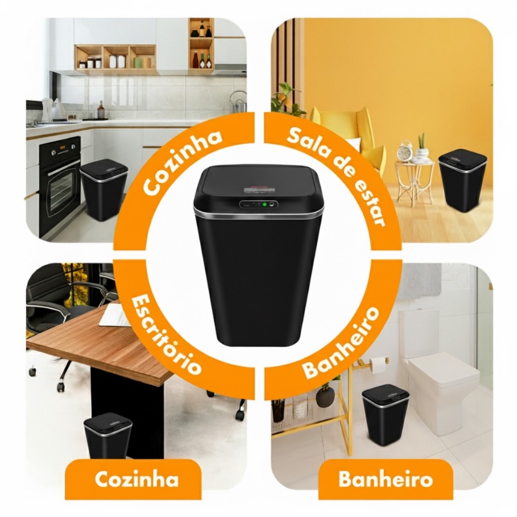 Lixeira Sensor Inteligente Abre Sem Toque Ideal Ambientes Internos Moderna Higiênica Prática 16 Lt