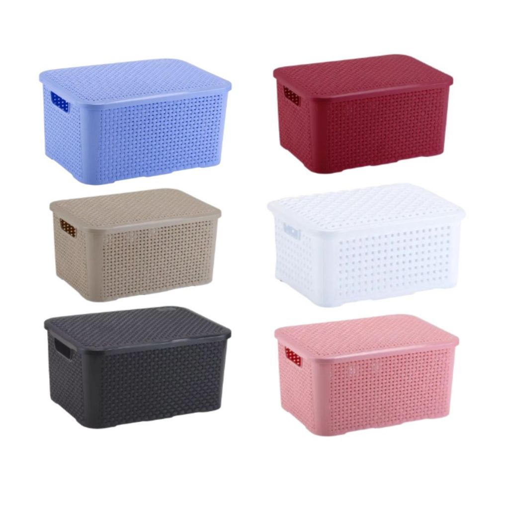 KIT 2 Cestos Organizadores Rattan Plastico com Tampa Reforçada 18 Litros