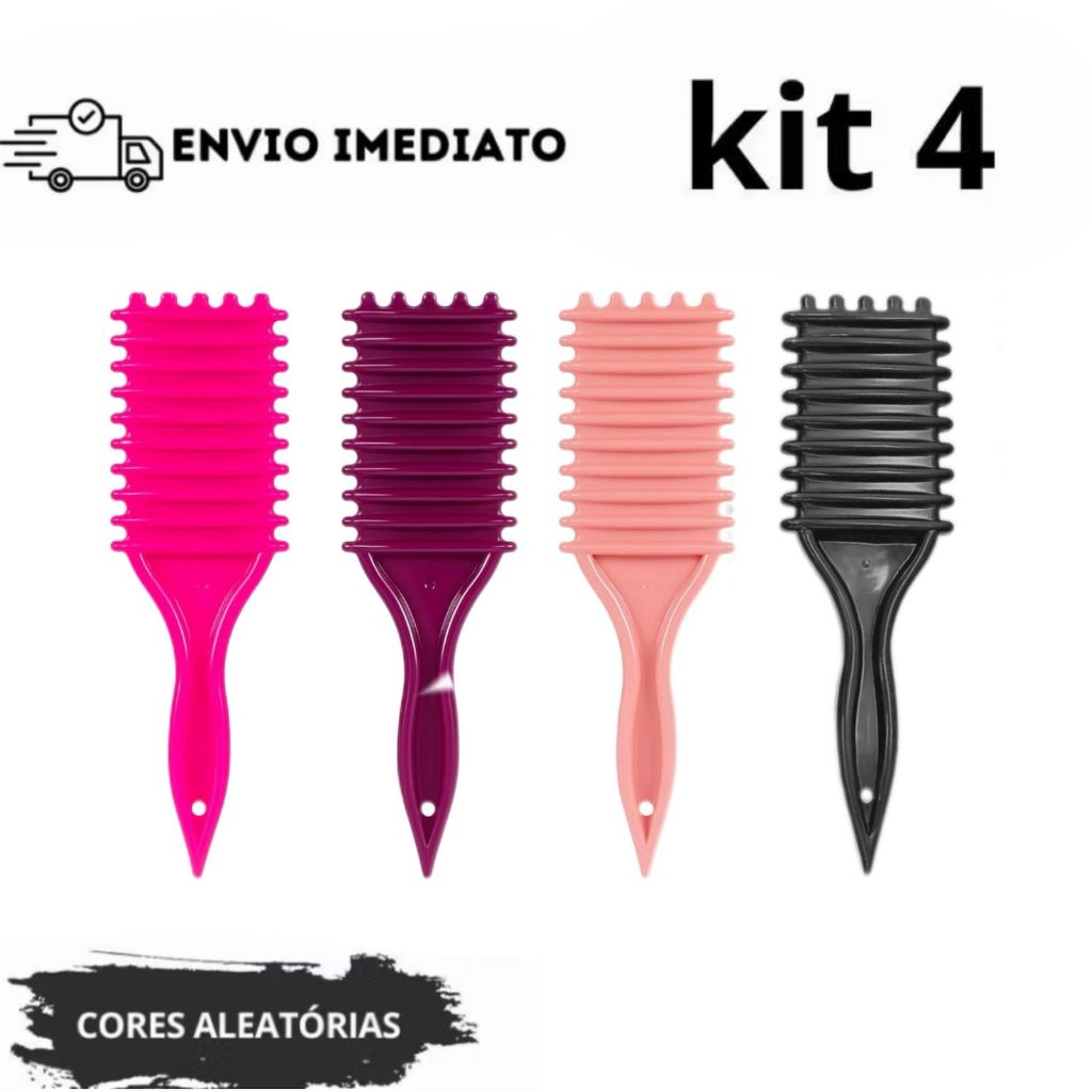 kit 4 Escovas Onda Finalizadora Beauty Flash Definição de Cachos e Finalização para Cabelo Cacheado Crespo