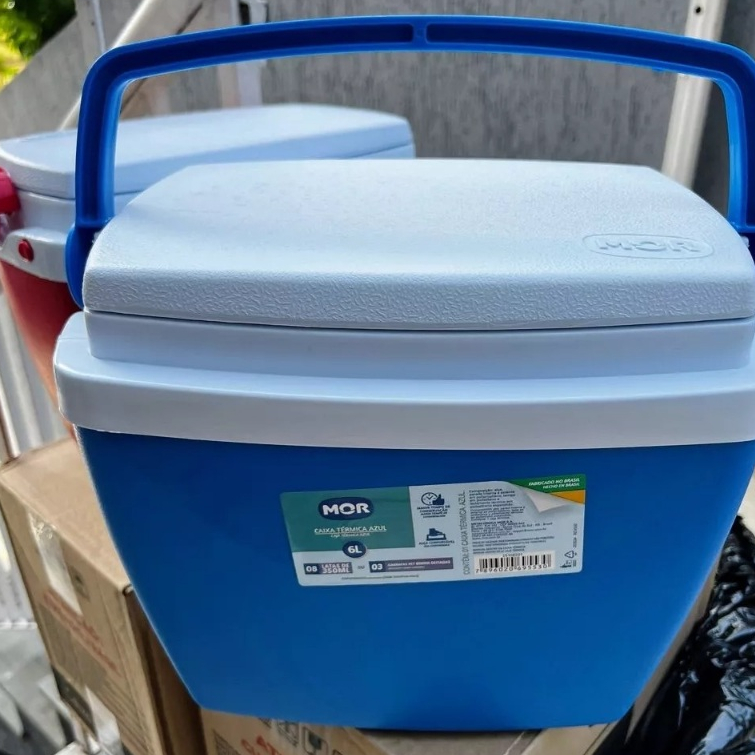 Caixa Térmica 6 Litros Mor Cooler Com Alça Trava Para Pesca Camping Praia Lazer Preto Vermelho Azul — imagem 2 de 2