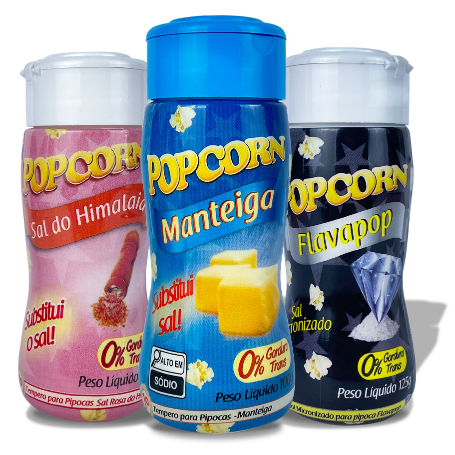 Combo Popcorn - 03 Sabores - Manteiga, Sal do Himalaia e Flavapop Manteiga