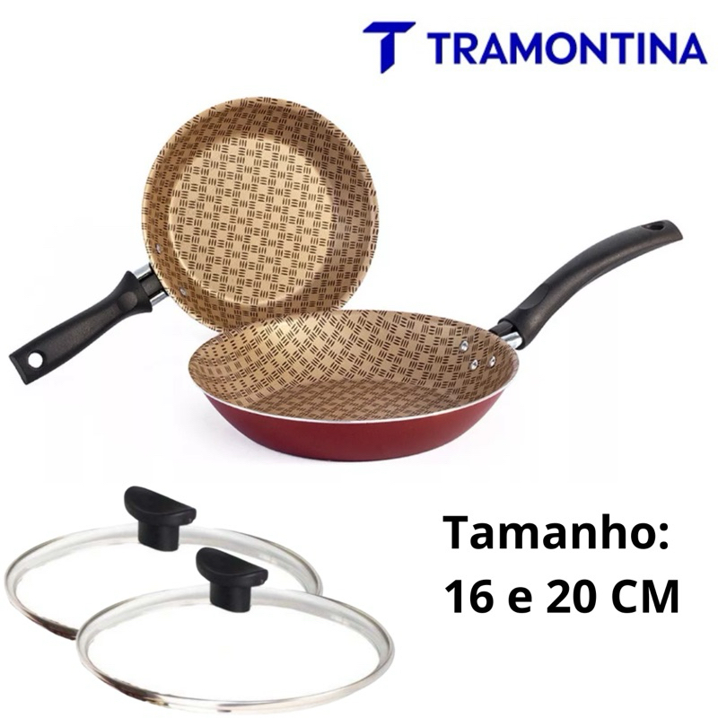 Jogo de Frigideira Antiaderente Com Tampa de Vidro Tramontina 16 cm e 20 cm