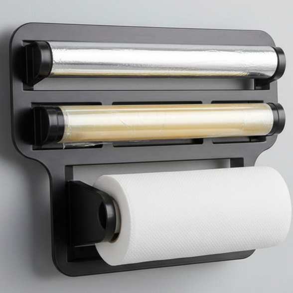 Porta Papel Toalha Triplo Suporte Preto Rolos Para Cozinha 