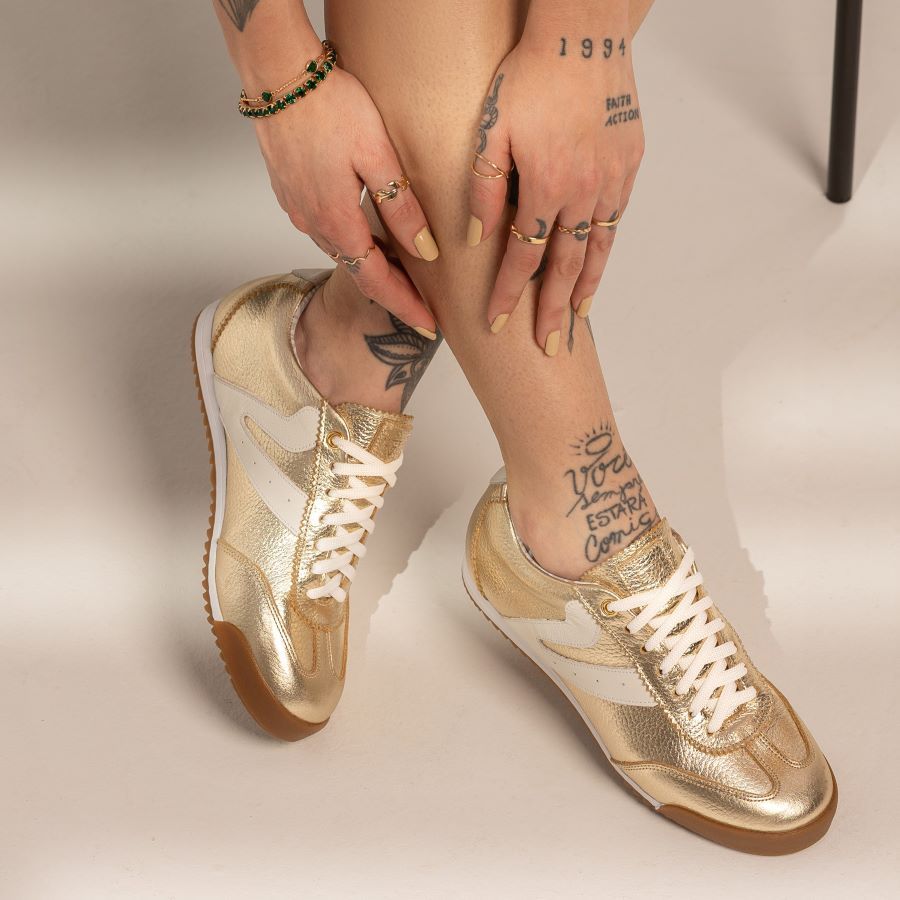 Tênis Feminino Vittal Couro Legítimo Naomi Casual Clássico Retrô Dourado em Oferta na Shopee