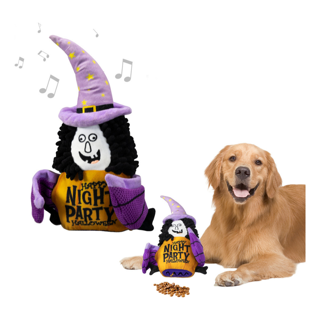 Brinquedo Momovida Pelúcia Pet Abóbora Bruxa Dispensador Petiscos Halloween Mordedor C/ Apito