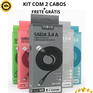 2 Cabos V8 Inova 3.4A – Nylon Reforçado, Carregamento Rápido para Celulares e Controles de PS4! em Oferta na Shopee