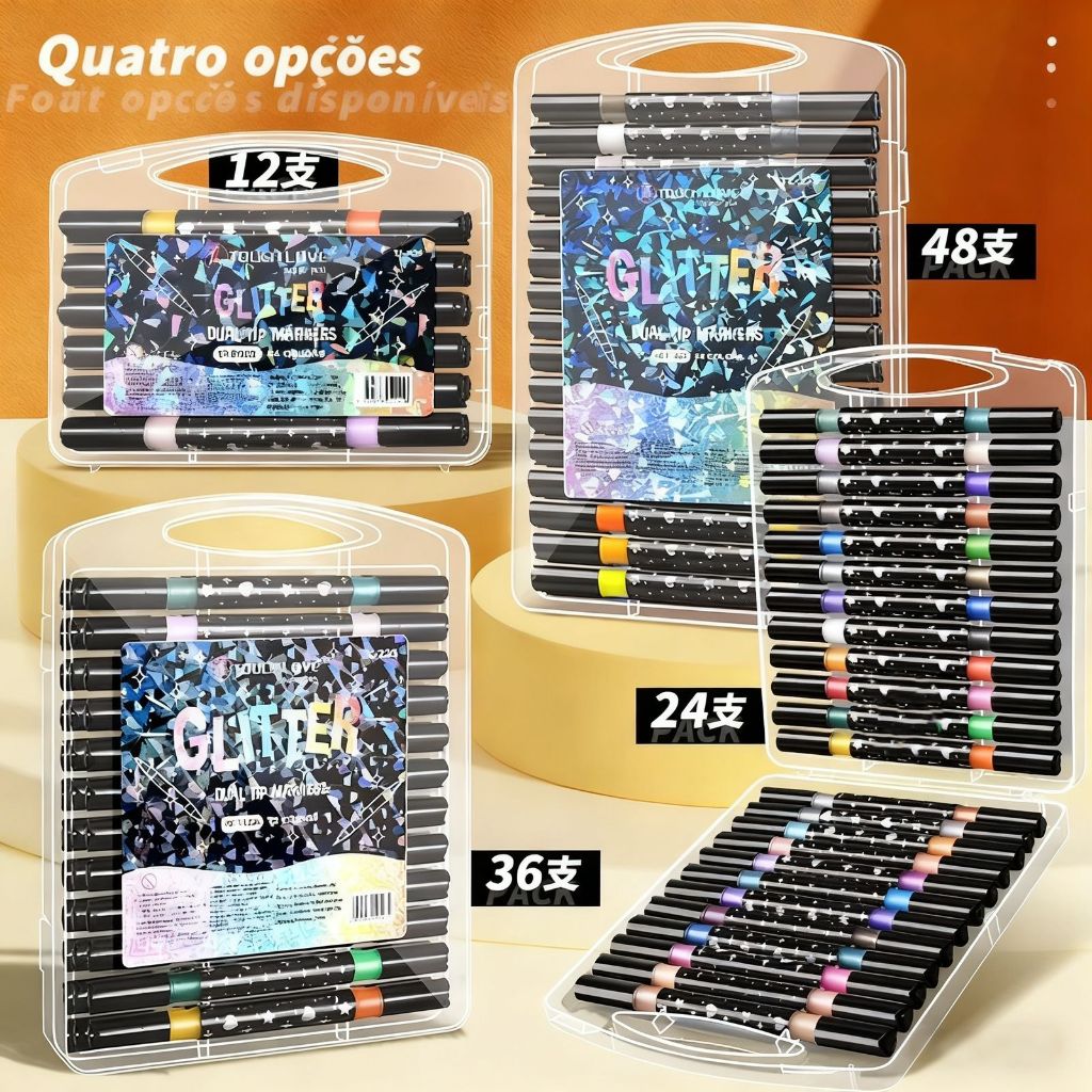 Marcador metálico 12/24/36/48/60 caneta de glitter de cabeça dupla marcador de cabeça dupla brilhante em Oferta na Shopee