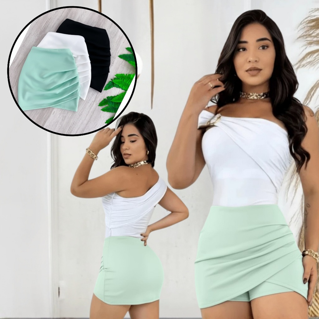 Short Saia Modelo Exclusivo Cós Alto Para Festas e Passeio