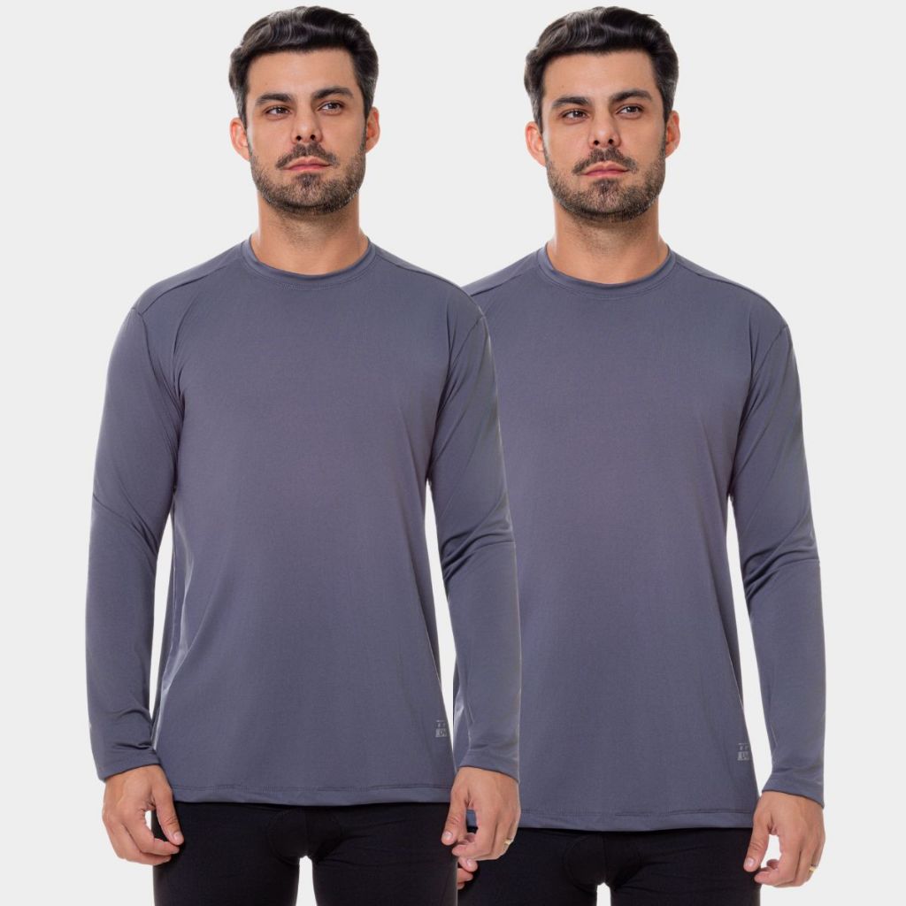 Kit 2 Camisa Camiseta Blusa Proteção UV Solar Manga Longa Masculina Praia Verão Esporte Academia