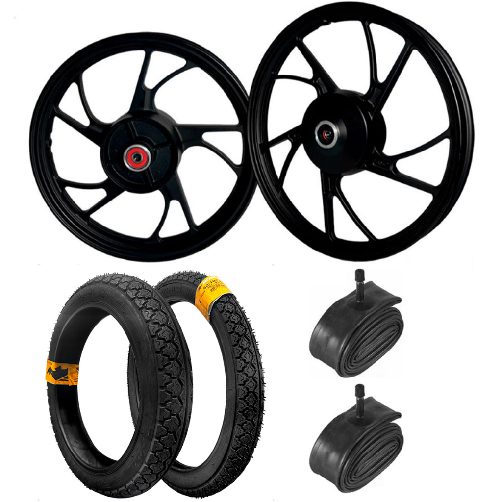 Jogo Par Roda 5 Palitos Liga Leve Pé De Galinha Biz 100/110/125 Com Pneus Robust