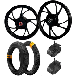 Jogo Par Roda 5 Palitos Liga Leve Pé De Galinha Biz 100/110/125 Com Pneus Robust